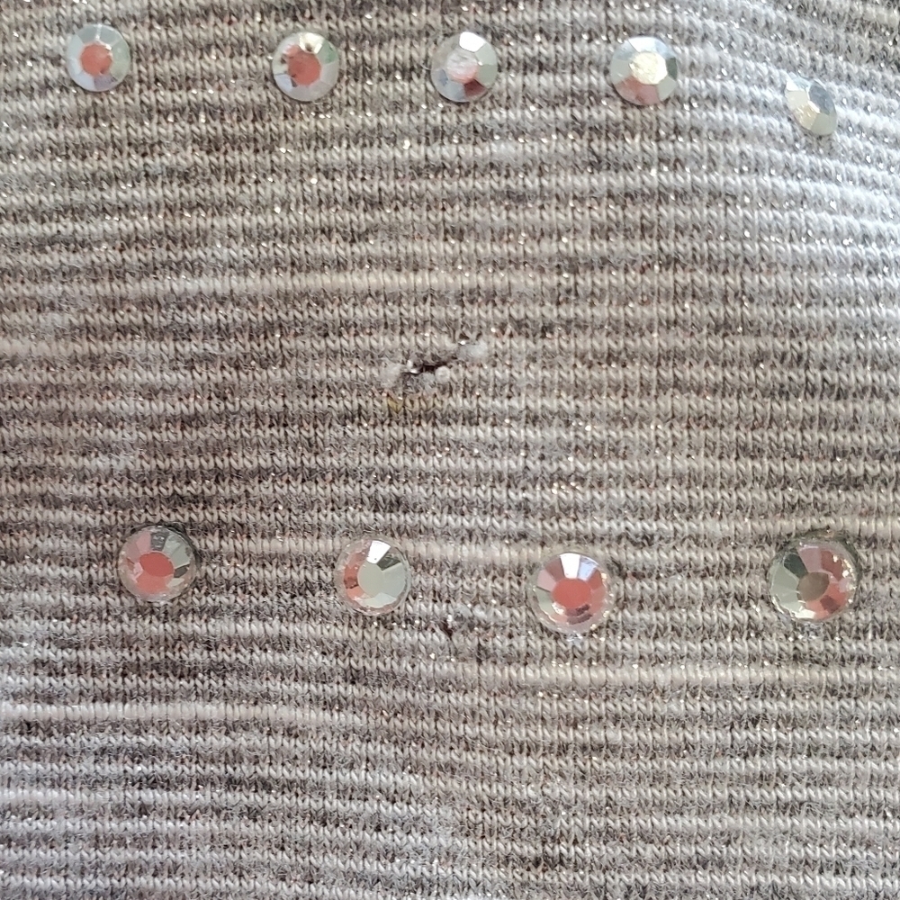 ZENERGY Chicos Gray Sparkle Rhinestone Metallic Top Blouse Womens 2 Large FLAW - Picture 15 of 15